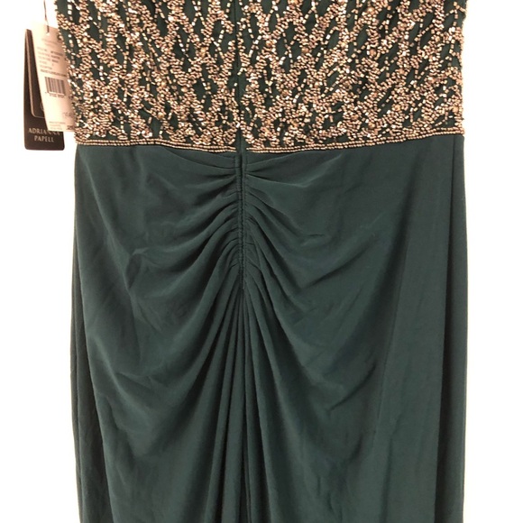 NWT! Adrianna Papell Beaded Bodice Column Gown‎ Hunter [ SZ 2 ] - Picture 7 of 8